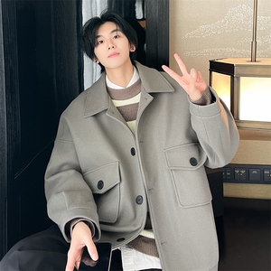 毛呢大衣oversize宽松大口袋呢子韩版潮男士夹克 A071-JK106-P98图片