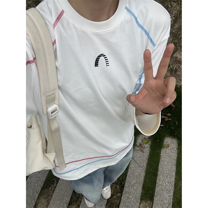 ！彩色不规则三针五线长袖t恤内搭打底衫上衣特P32,男装T恤,星座617C