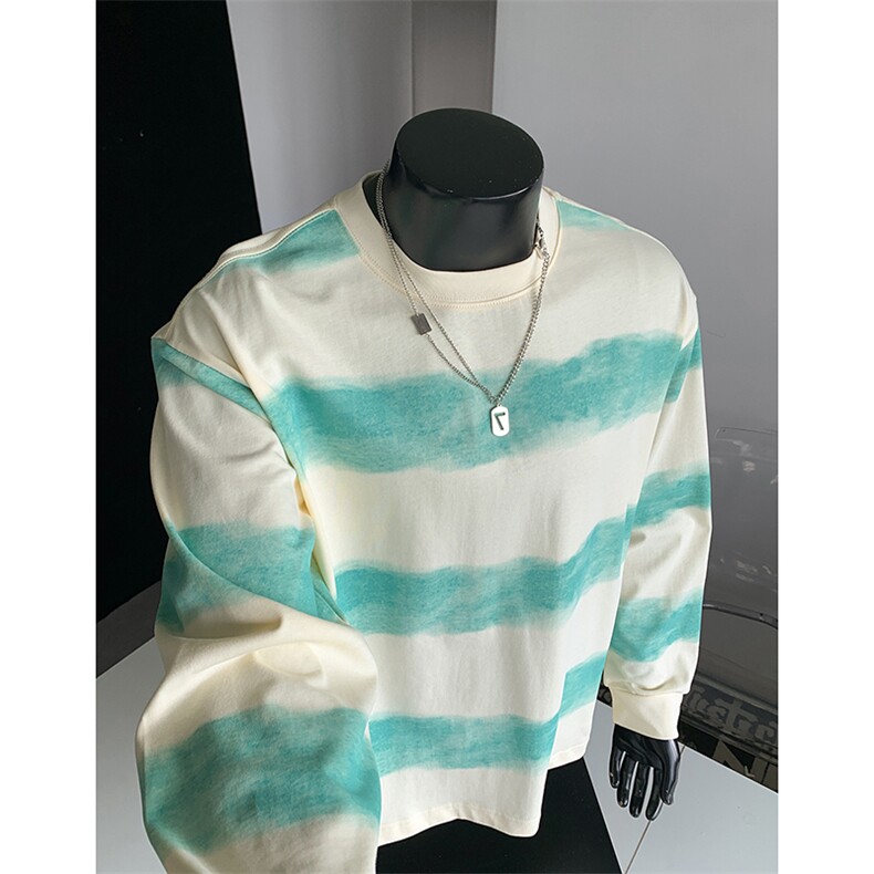 重磅全棉300克双纱扎染条纹长袖秋季圆领打底衫RH5561-特P38，男装T恤，星座610B-1