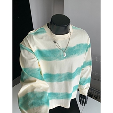 重磅全棉300克双纱扎染条纹长袖秋季圆领打底衫RH5561-特P38，男装T恤，星座610B-1