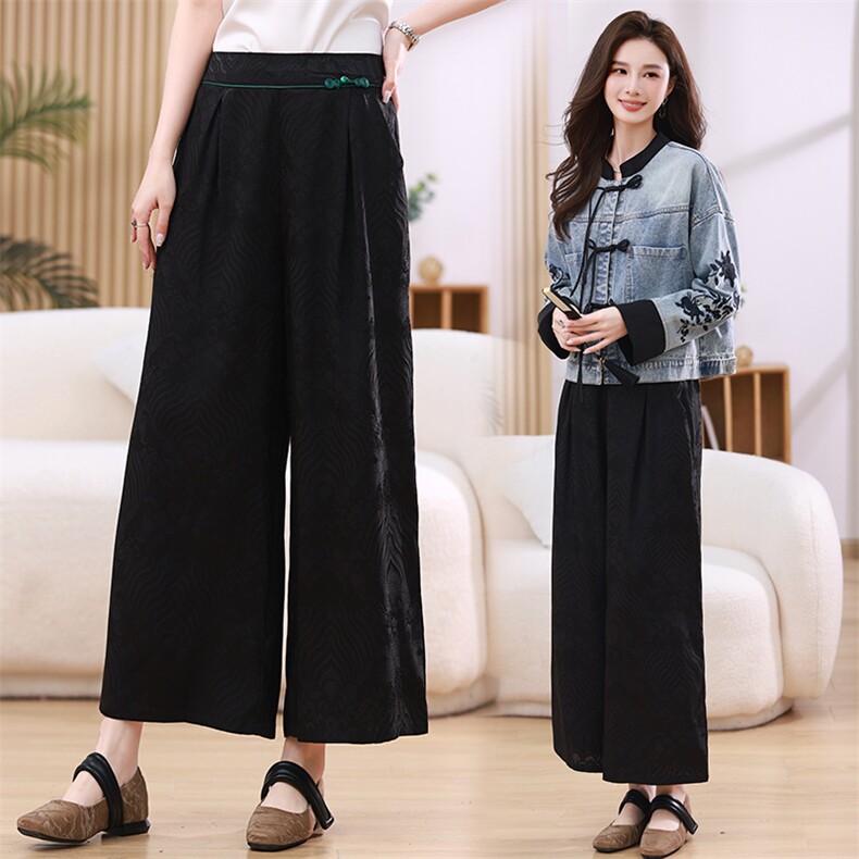 品牌桑蚕丝真丝休闲裤女2025新款高腰垂感显瘦九分直筒裤子，女装休闲裤，江忆布依