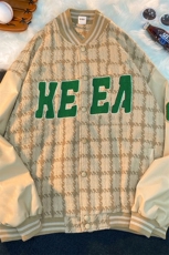 EQ85棒球服外套男女学院风格子呢料夹克2024新款秋装港风P113，男装夹克，电商C306-1