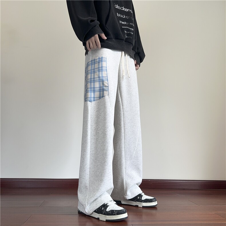 抖音品质秋季新款美式潮流格子口袋宽松卫裤B315-K155-特p40控78,男装休闲裤,电商B315