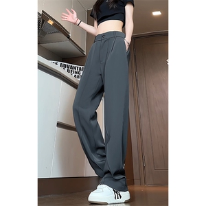 特批P38无差价夏季美式潮冰丝阔腿裤西裤顺滑直筒拖地长裤男K1421图片