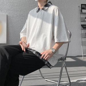 短袖男夏季新款港风宽松假两件体恤上衣DX3302-P32图片