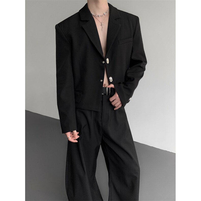 现货25秋冬小众垫肩短款金属扣西装外套xz157-p128,男装西服套装,电商B288