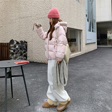 现货甜美泡芙感羽绒服外套女冬季新款韩系连帽加厚白鸭绒面包服，女装羽绒服，网红馆