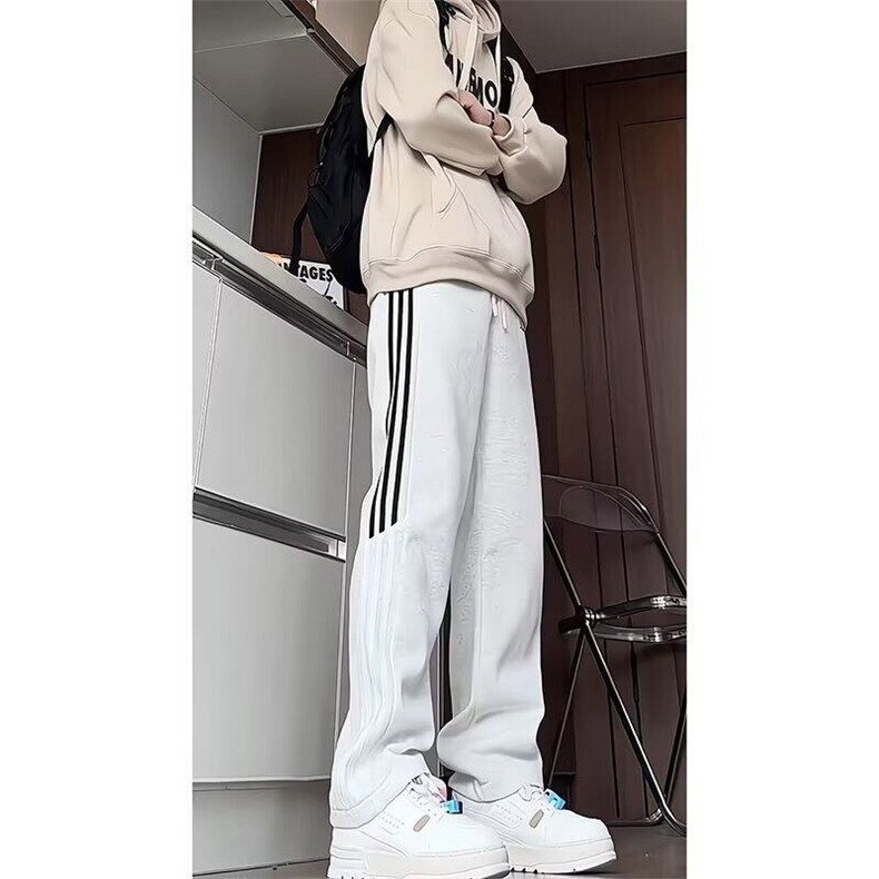 藏青色三条杠青少年卫裤男款秋冬美式加长高个子初高中生运动裤子,男装休闲裤,星座506A