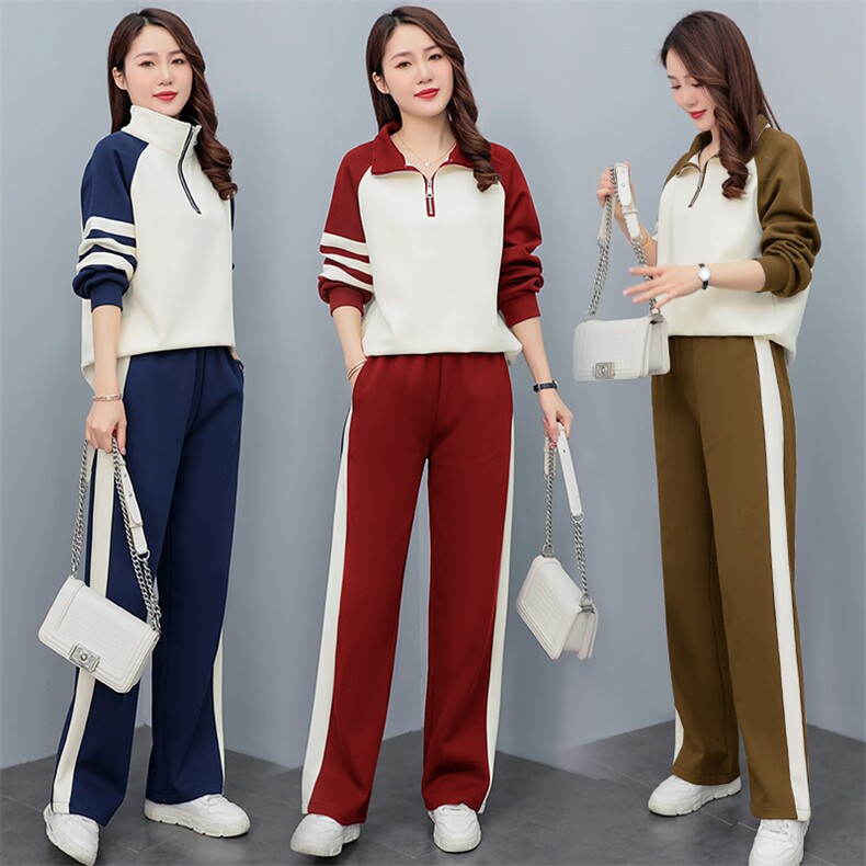 春秋休闲运动服套装女2025新款时尚撞色洋气减龄高级感卫衣两件套，女装套装/套裙，凝聚力