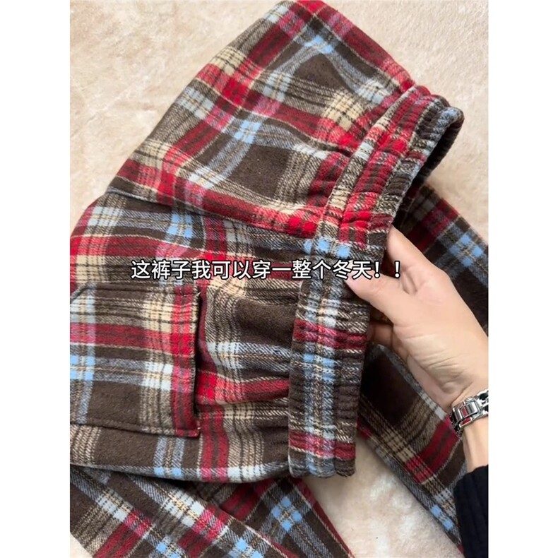 美式复古毛呢格子裤子男秋冬慵懒风运动休闲裤直筒裤WLCK133-P43,男装休闲裤,星座1008