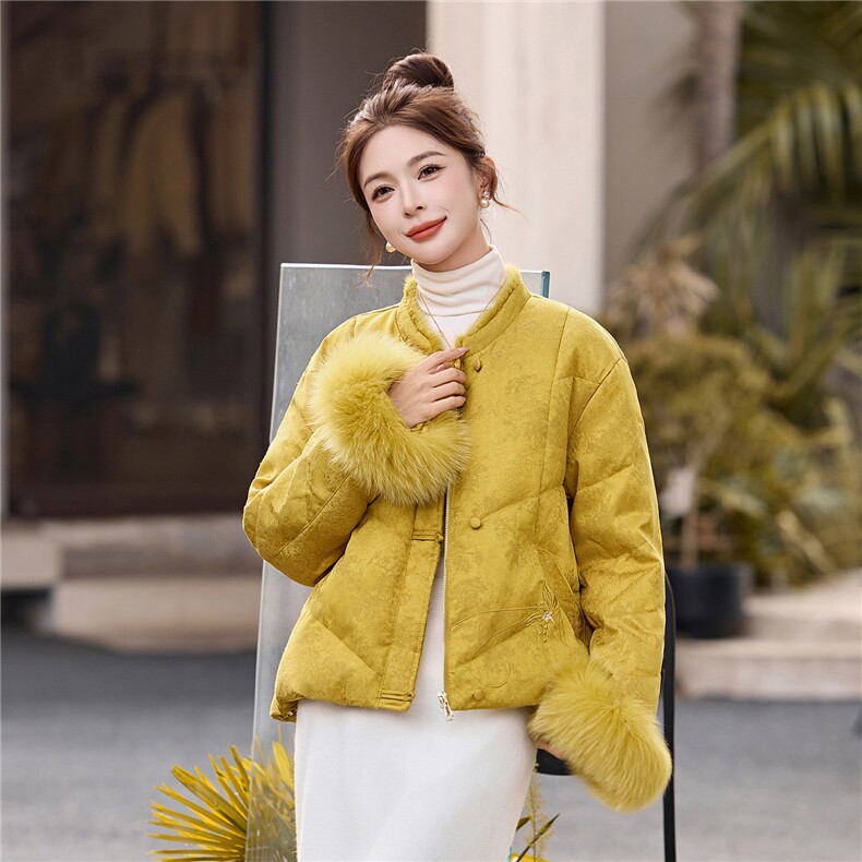 新中式立领羽绒服女2025冬季新款巨好看刺绣大毛领白鸭绒外套,女装羽绒服,浙宝029