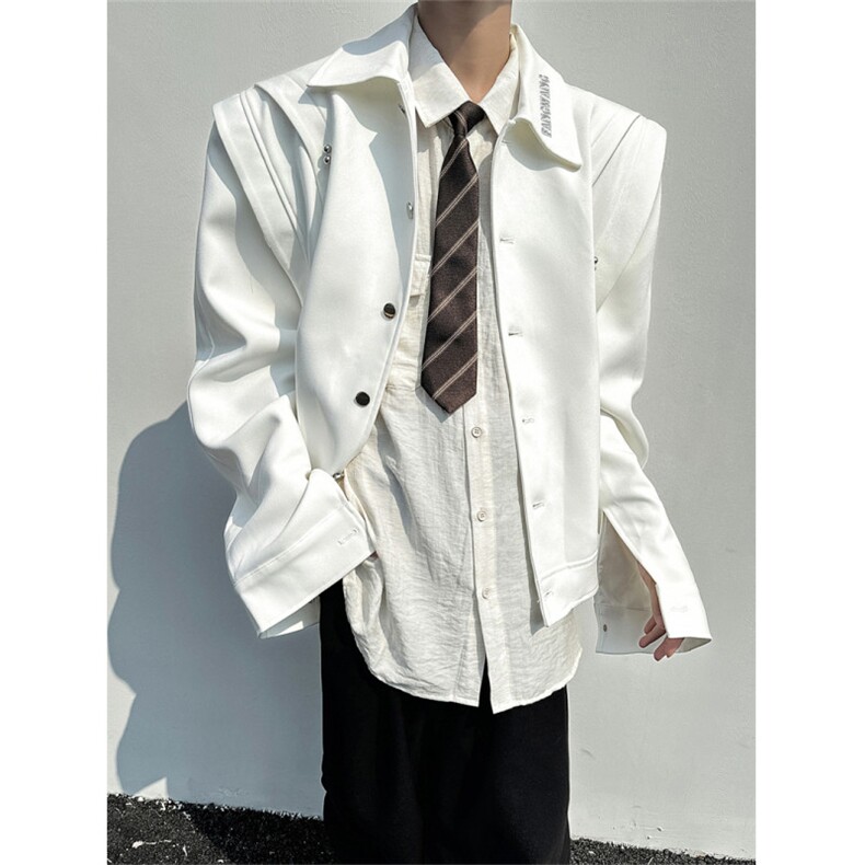 XZ1005-1-TTH0090-批105-解构设计感垫肩弯刀袖立领夹克外套,男装夹克,星座1005-1