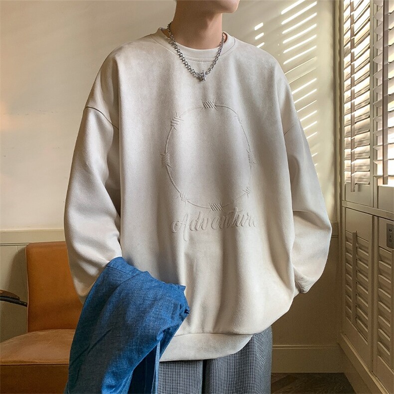麂皮绒卫衣男款春秋季重磅宽松大码内搭上衣服男生圆领长袖打底衫,男装卫衣,星座1210-1