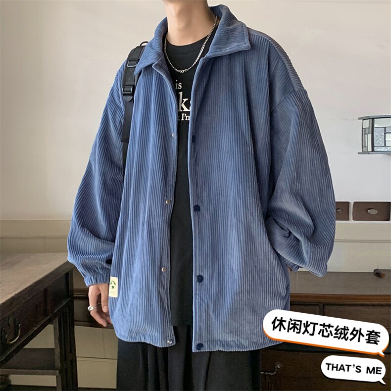 新款男百搭设计感灯芯绒潮流纯色港风针织外套WT2413-P85控138图片