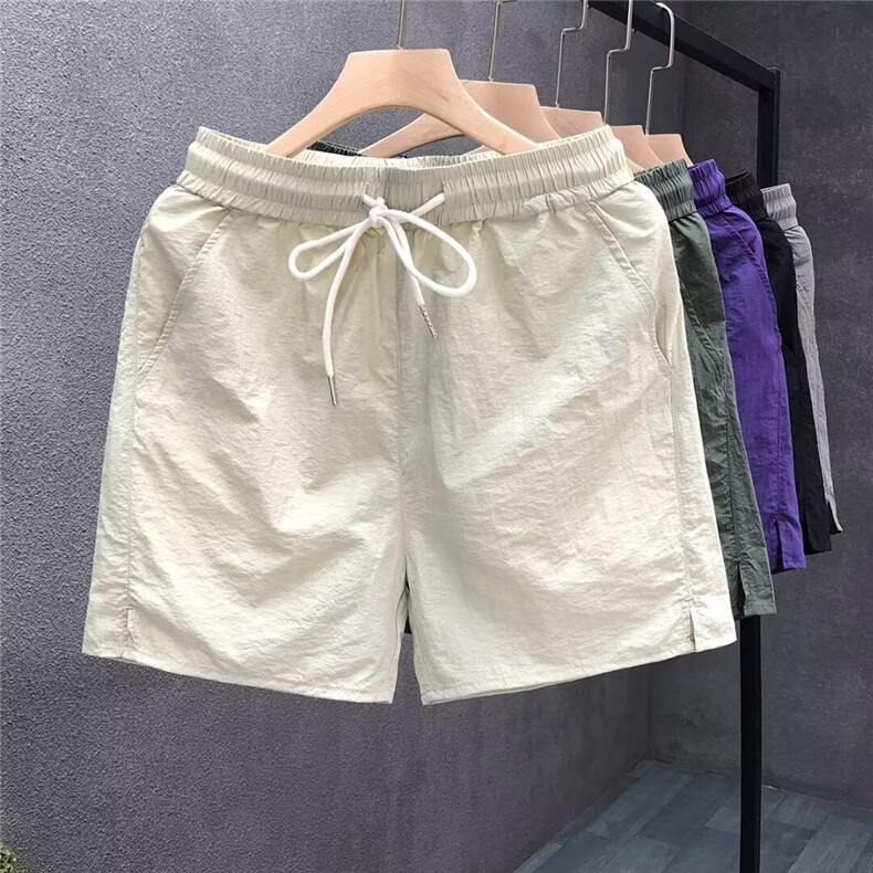 夏季薄款冰丝速干短裤男士2024潮牌休闲三分裤情侣抽绳纯色沙滩裤,男装休闲裤,电商B212（原钱塘6029）