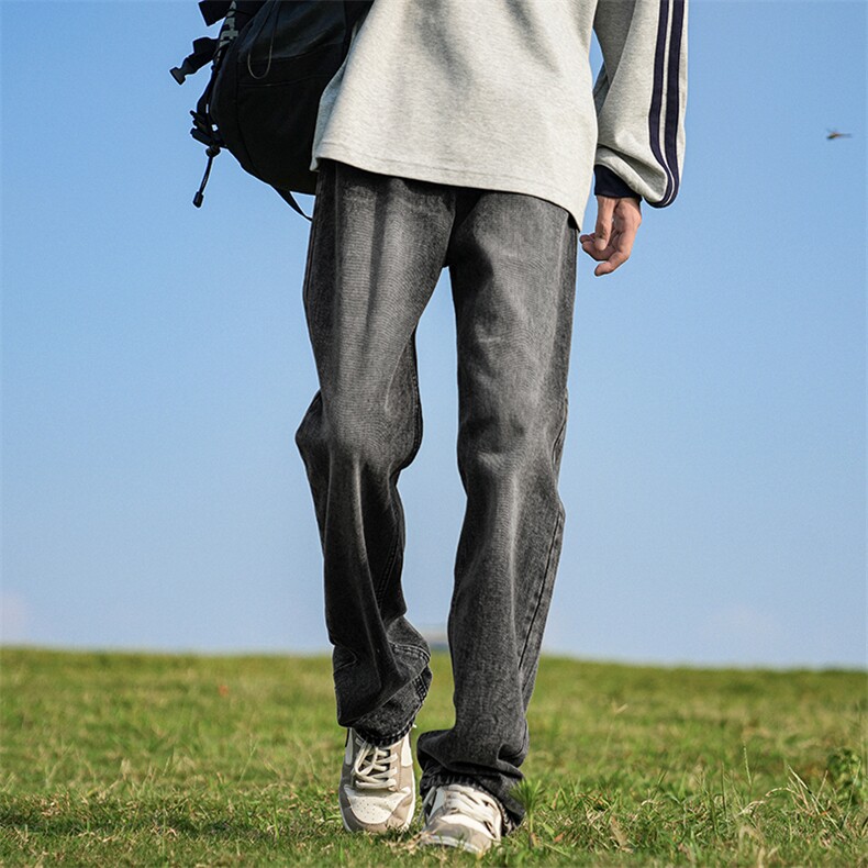 青蓝色牛仔裤男款春夏季2025新款水洗做旧潮牌宽松直筒阔腿长裤子,男装休闲裤,电商A310