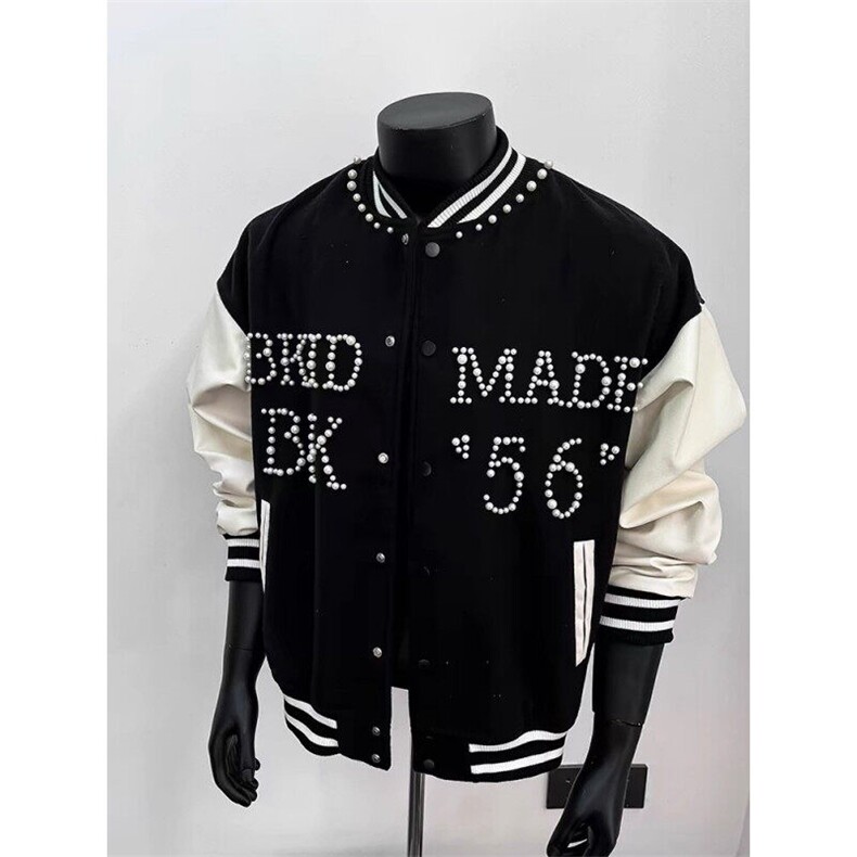 数字款珍珠红色棒球服撞色夹克外套JK0116-1-P105,男装夹克,星座313A(原308A-2)