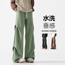 港风秋季新款潮流褶皱宽松直筒休闲裤B315-K24263-特p45控88，男装休闲裤，电商B315