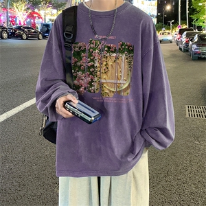 直播品质 重磅纯棉 美式蜡染水洗做旧潮牌宽松长袖t恤 CT365特P38图片