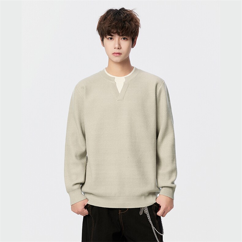 毛衣男秋冬男士休闲圆领假两件时尚针织衫毛衣打底衫-M368-P50图片