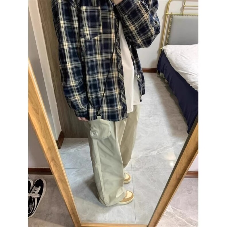 藏青色格子衬衫女秋季新款设计感复古衬衣外套宽松上衣LK3122-P35,男装衬衫,星座1008