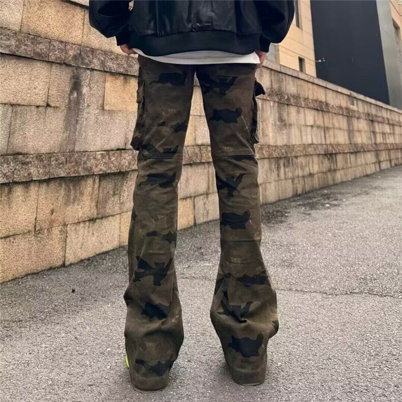 潮牌痞帅迷彩直筒工装裤男款春季裤子微喇vibe弯刀修身百搭牛仔裤,男装牛仔裤,星座1008