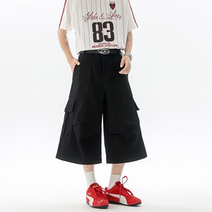 8XL-M褶皱工装牛仔短裤男夏季美式复古多口袋七分裤子QK27002P58图片