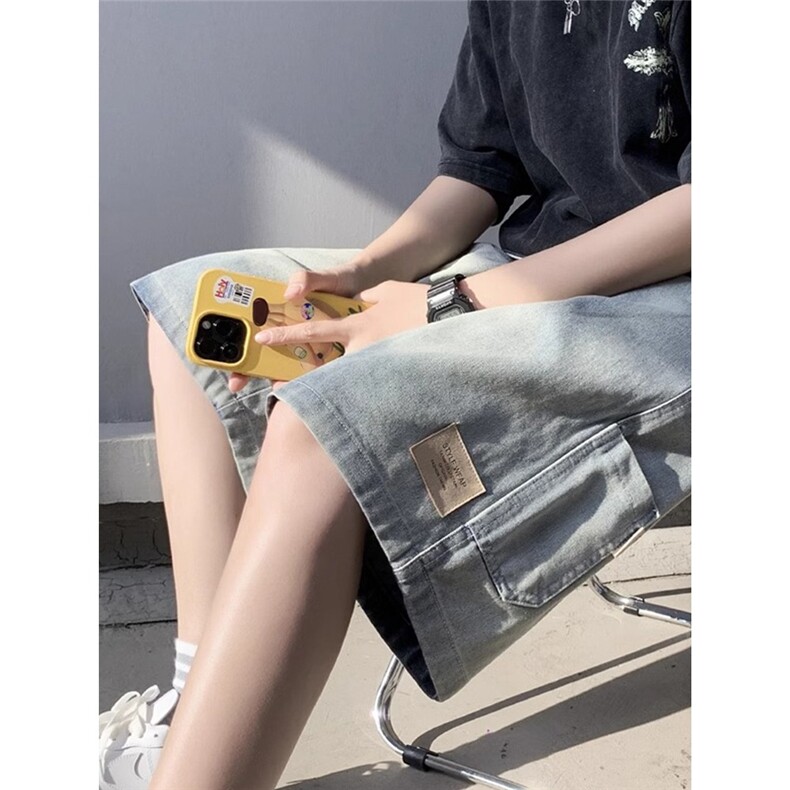 工装牛仔短裤男夏季水洗做旧马裤潮牌美式高街宽松五分裤子X2073,男装牛仔裤,星座208-5
