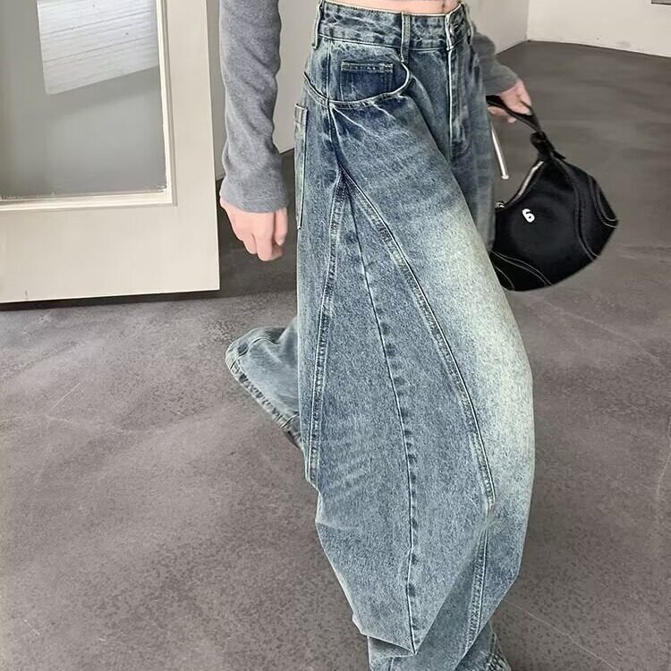 美式复古水洗宽松直筒牛仔裤男高街潮牌cleanfit弯刀阔腿休闲长裤,男装牛仔裤,星座506A