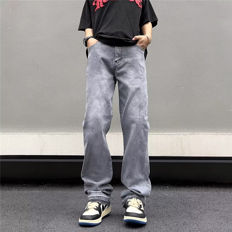 牛仔裤男美式vibe裤子2023夏季高街潮牌直筒百搭水洗裤N08160-P45,男装牛仔裤,星座308B-1