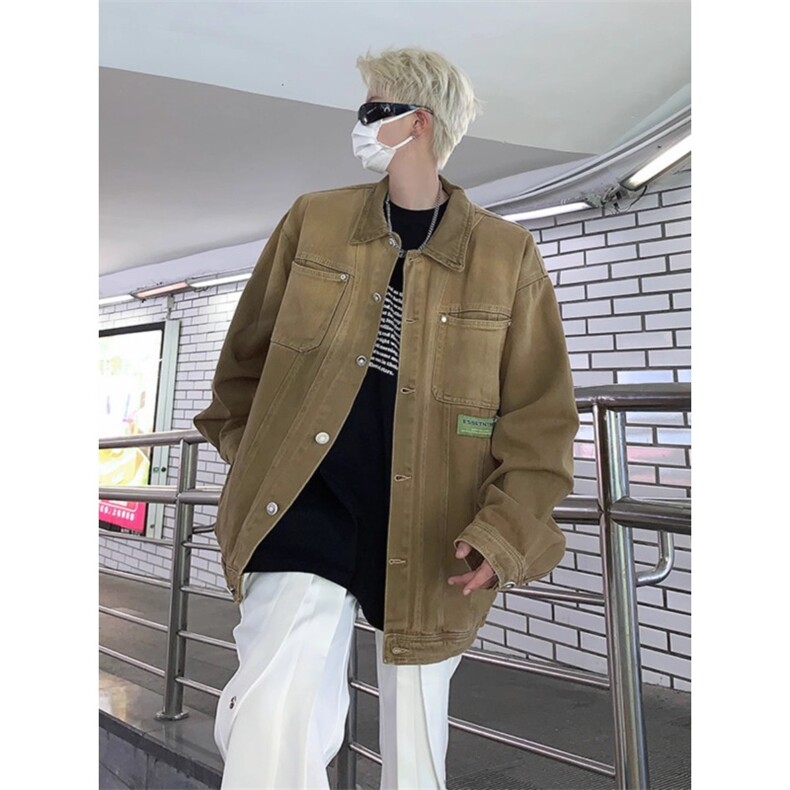 渐变做旧牛仔外套男女春季美式工装夹克潮牌痞帅宽松上衣JK8884,男装工装外套,星座516A