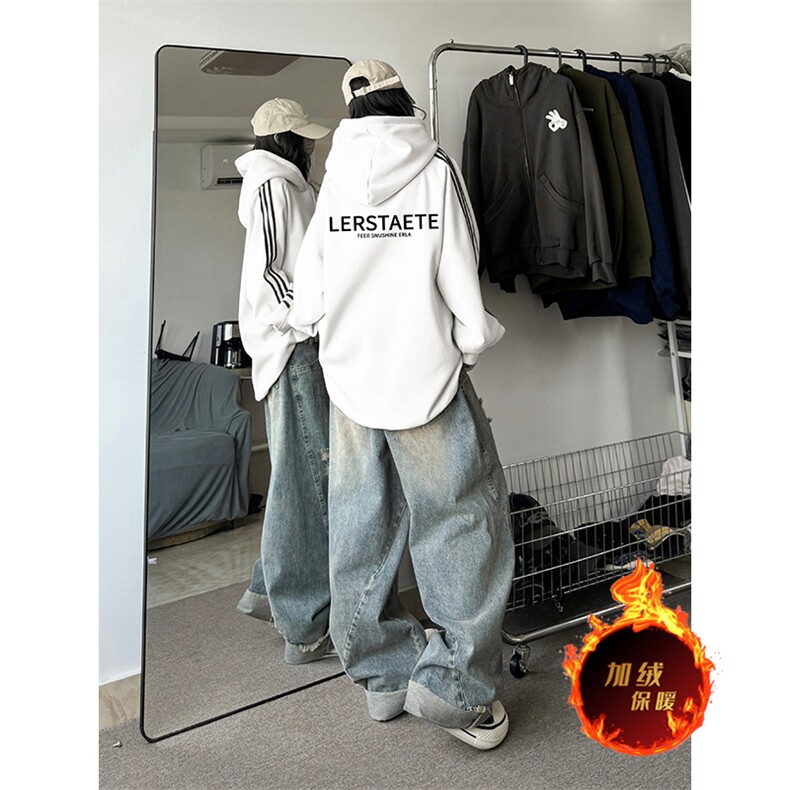 抖音得物供货提供视频秋冬重磅美式宽松织带连帽卫衣0470，男装卫衣，电商A486