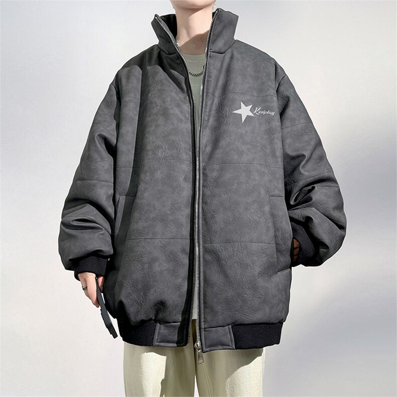 DT2233-TP130控价178冬季潮牌美式印花外套男学生质感皮衣棉衣,男装棉衣,电商A102-1
