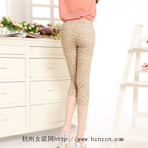 时尚印花七分裤女夏季新款高腰显瘦修身小脚裤百搭休闲裤图片