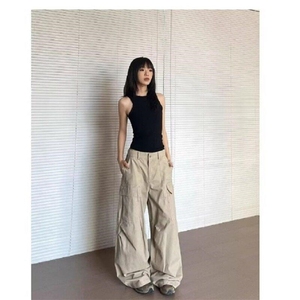 美式复古宽松直筒廓形工装裤男女潮慵懒拖地阔腿休闲裤LQ1411-P58图片