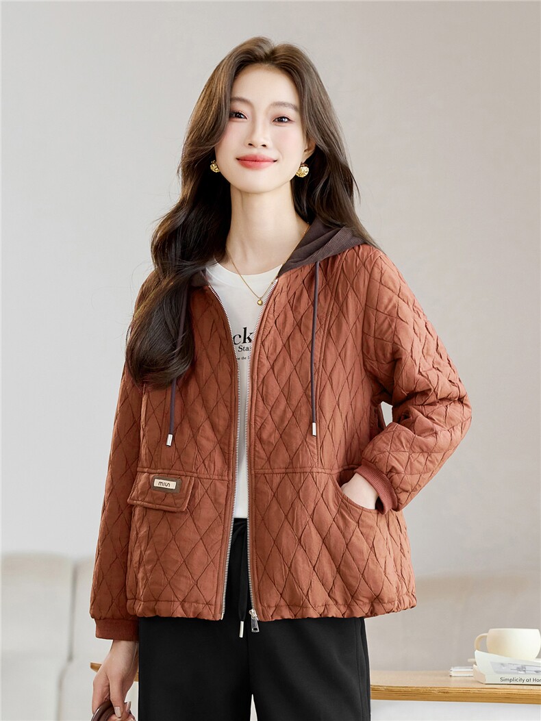 长期现货2026春秋装新款韩版时尚夹棉宽松连帽休闲棉服连帽外套女,女装短外套,璐依舞