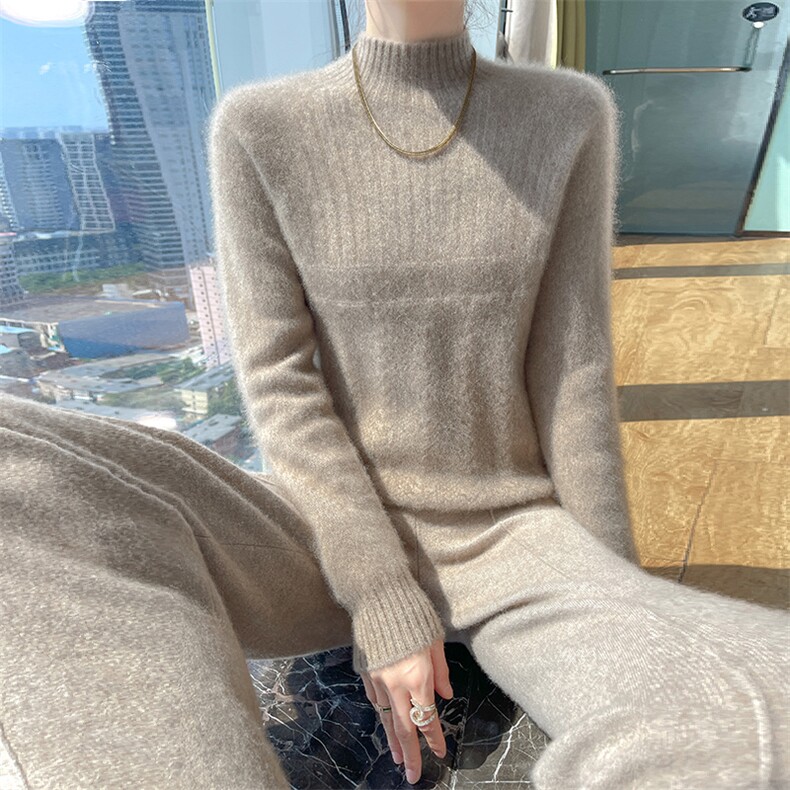 25秋冬新款100纯羊毛衫女半高领扭花加厚套头毛衣羊绒针织打底衫图片
