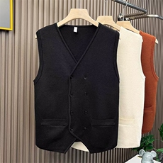 双排扣针织马甲男士秋冬季日系复古毛衣背心潮流帅气外穿开衫坎肩，男装背心/马甲，星座1013