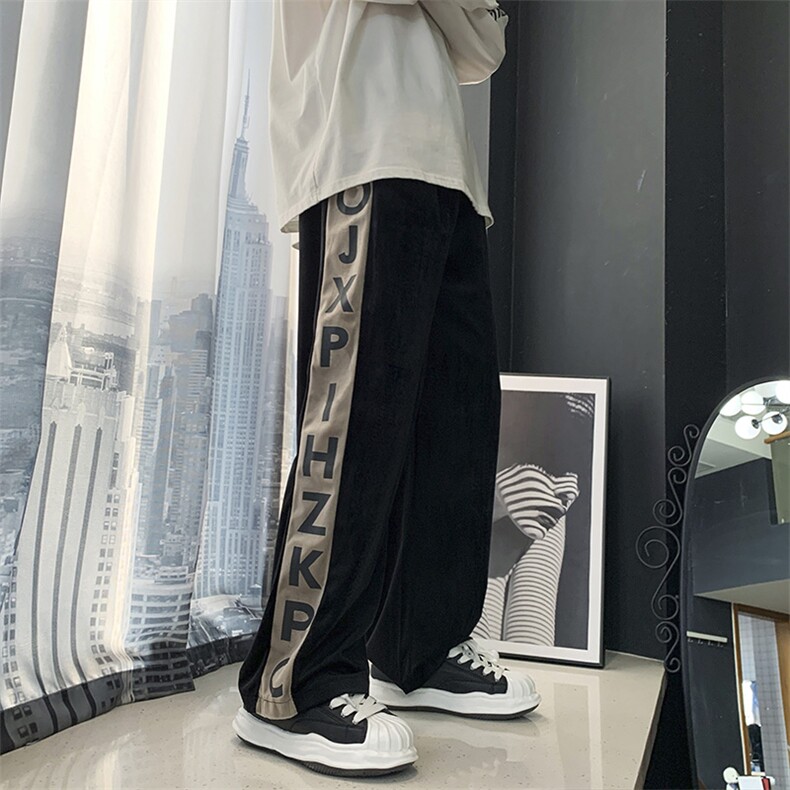 美式vibe风裤子小众设计感丽丝绒发泡拼接休闲裤B306P33,男装休闲裤,星座1116-2