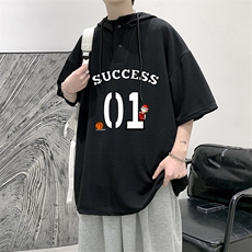 LD54205-P45连帽短袖t恤男大码胖子带帽五分袖中袖大皂风，男装T恤，电商A040