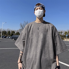 抖音得物直播高品质二开240克美式高街麂皮绒光版纯色短袖t恤12.5，男装T恤，电商A486