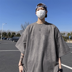 抖音得物直播高品质二开240克美式高街麂皮绒光版纯色短袖t恤12.5图片
