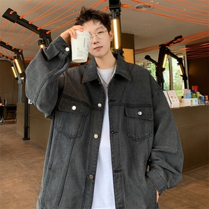 美式牛仔外套男式秋冬季水洗做旧vieb风痞帅高级感翻领工装夹克衫图片