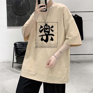 YT26197-P30 亚短袖t恤男大码五分袖男宽松七分袖 港风模特图片