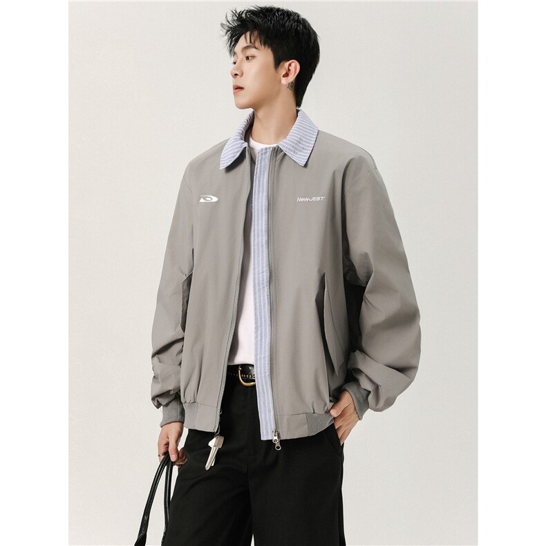 【A054JK333P85控158】美式复古假两件翻领棒球服夹克外套中性风,男装夹克,电商A021