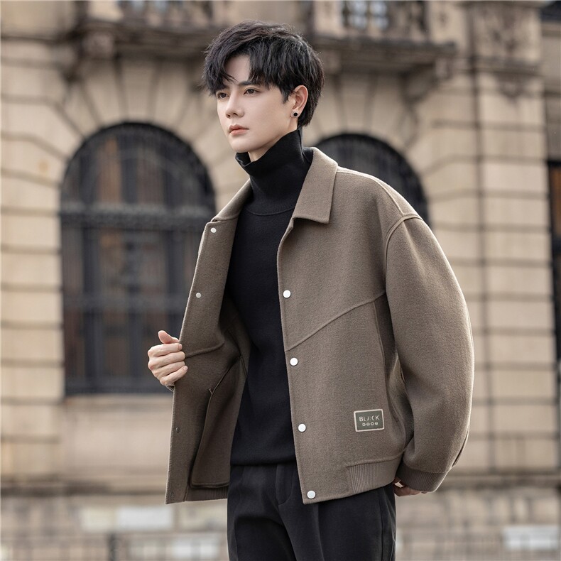 高端男士双面呢外套短款翻领夹克休闲羊毛呢子厚AD6637-p285控498，男装毛呢大衣，电商A355（原A415）