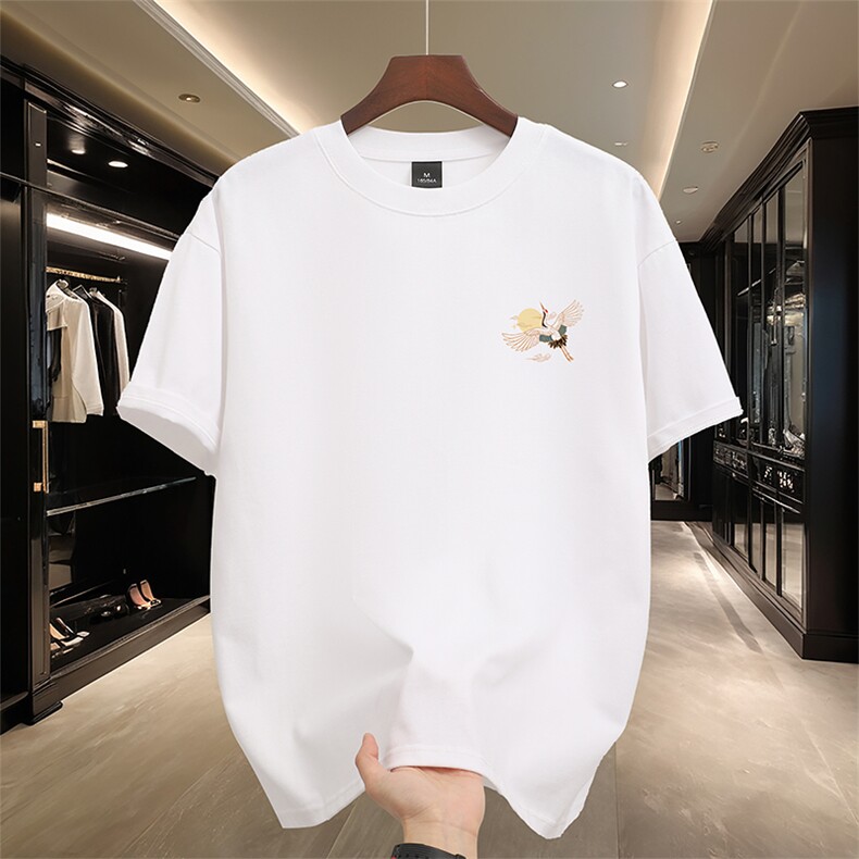 已做版权 新中式潮短袖风宽松仙鹤复古t恤男 T55-P28图片
