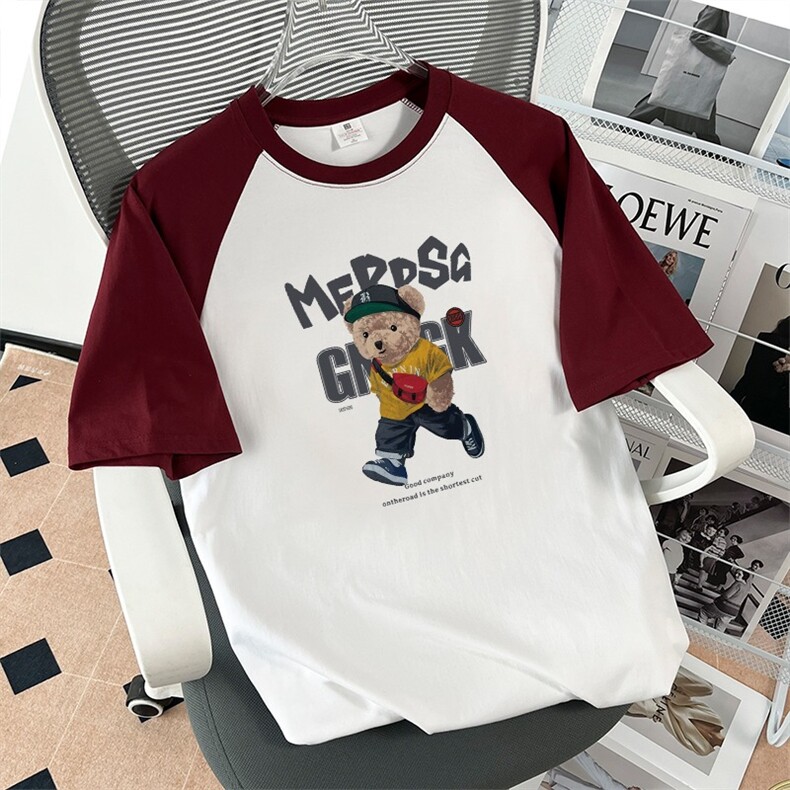 纯棉短袖插肩T恤重磅夏季宽松撞色拼接印花半袖圆领拼色,男装T恤,星座1013