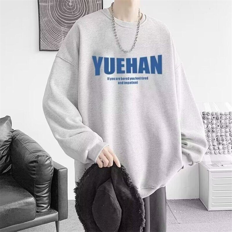 美式复古印花卫衣男女圆领青少年春秋季2025新款上衣设计感潮图片