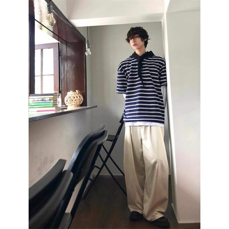 网图条纹日系短袖T恤条纹港风914-4-D032-P38,男装T恤,星座914-4
